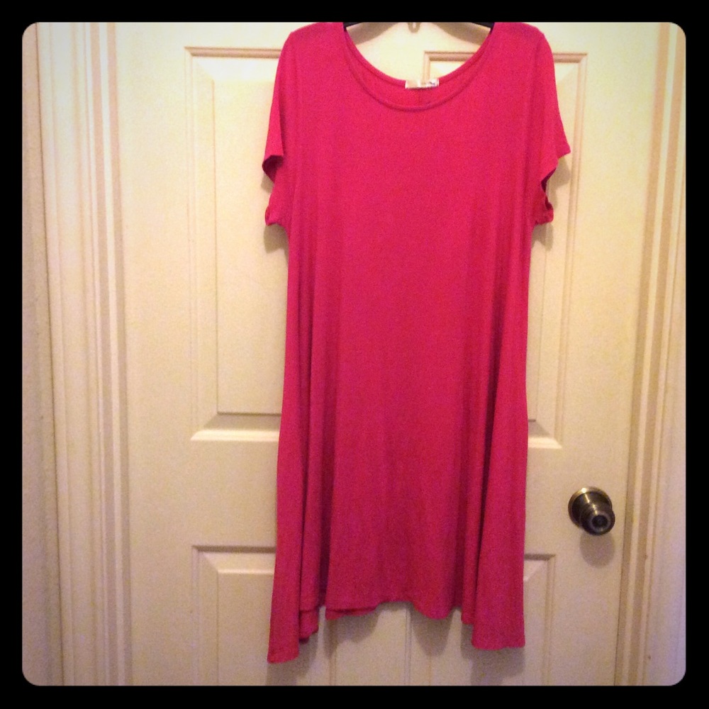 Pink L emetla cap sleeve A -line tent dress